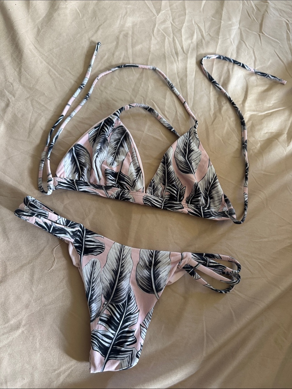San Lorenzo Pink Leaf-Print Triangle Bikini Set